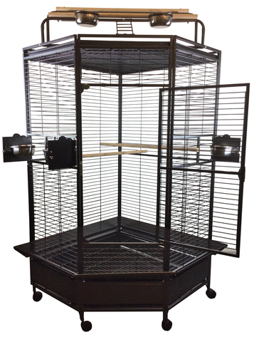 Large Corner Playtop Bird Cage - 33" X 33" X 72"