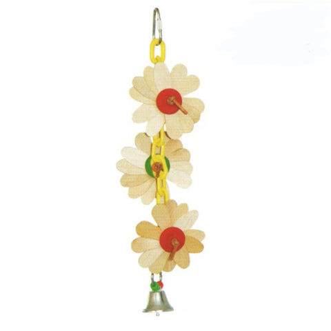 Small Wooden Flower on Chain w/ Bell - 11.02" x 3.94" x 3.94"