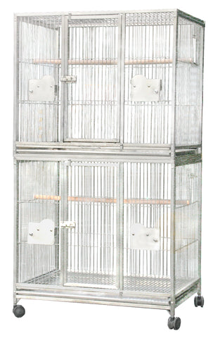 Stainless Steel Extra Large Double Stack Bird Cage - 40" X 30" X 73"